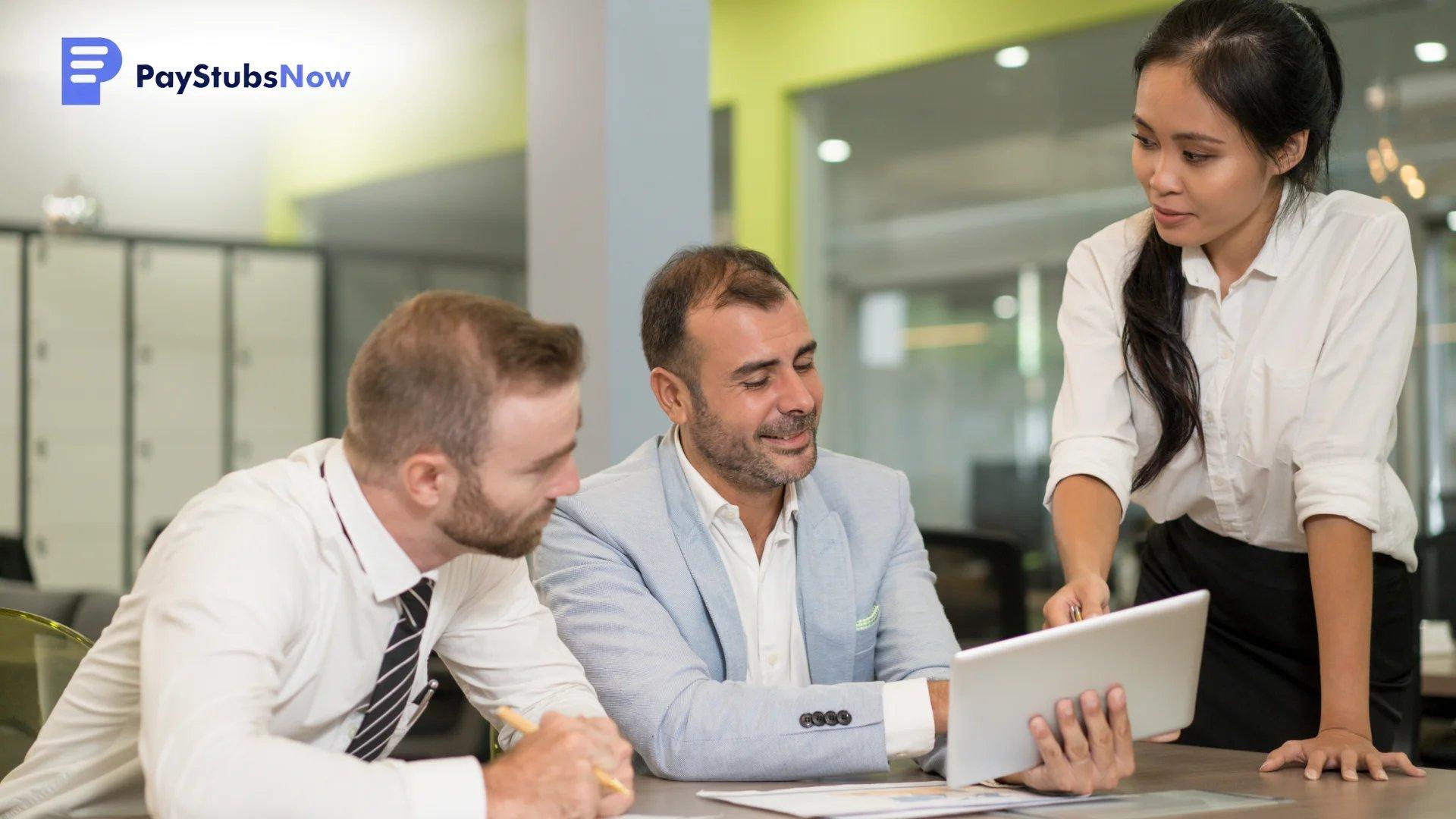 A team reviewing a digital tablet while following an employer W-2 deadline checklist to ensure timely filing.